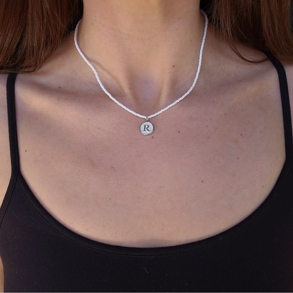 Jewelry - White Beaded Initial Necklace “R” | Minimalist Letter Charm